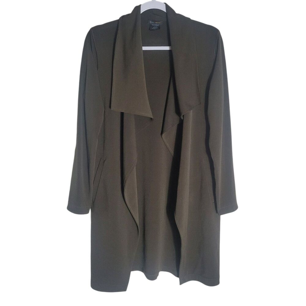 Eva Varro Wrap Collar Coat Women's Size Small Green Stretch Preppy Career Jacket